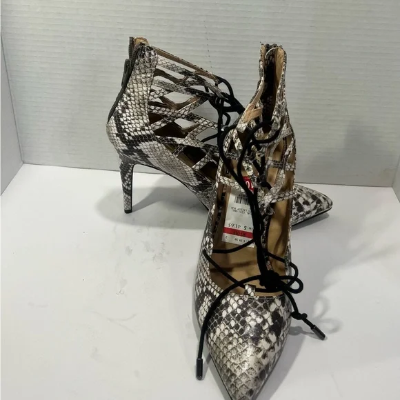 Material Girl Black and White Snakeskin Heels - Picture 6 of 7